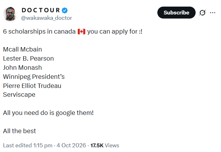 schloarships in Canada